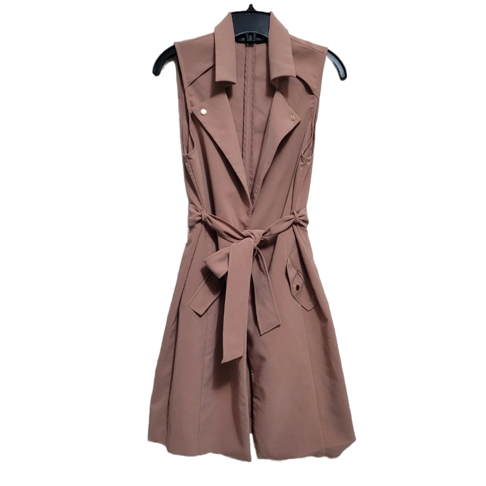 Dynamite Muted Pink Sleeveless Trench Coat Open Front with Belt - Size Small